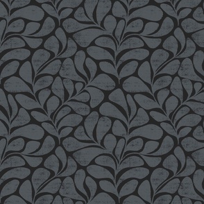 Tranquil - big textured and modern block print leaves - dark charcoal - medium