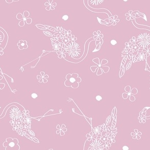 Hand-drawn Flamingo Flowers Pink