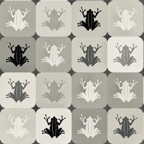 (M) Frog Checker / Textured /  Beige Black / Cheater Quilt / medium  scale