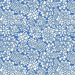 Block Print Succulents-Blue-Small
