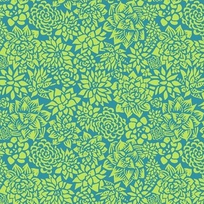 Block Print Succulents-BlueGreen-Small
