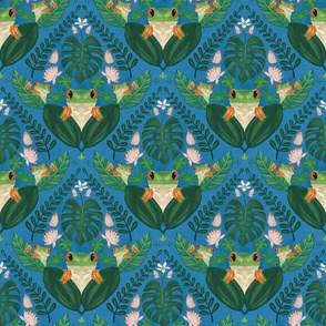 Small Froggy Foliage Fiesta with lots of Green and Blue Colour and Texture