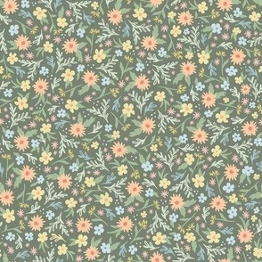 Springtime Floral Ditsy - Green, Small Scale