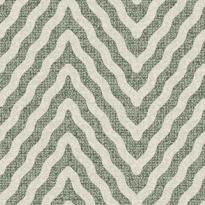 Abstract Zig-Zag on Woolen Tweed Moss Green