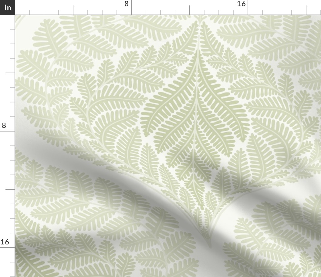 forest fern damask in tonal neutral celadon green jumbo wallpaper scale 24 by Pippa Shaw