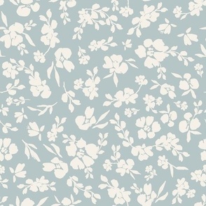 Two Tone Boho Floral (Blue and Cream) (Large Scale / 10.5"/12")
