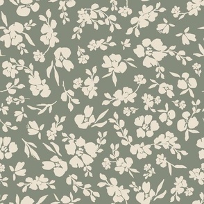 Minimalist  Boho Floral (Green and Cream) (Large Scale) (10.5/12")