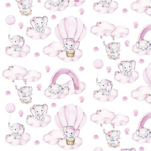 Pink Elephants Clouds Girl Nursery