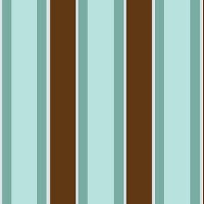 Turquoise and Light Blue Vertical Stripes on a Dark Brown Background. 