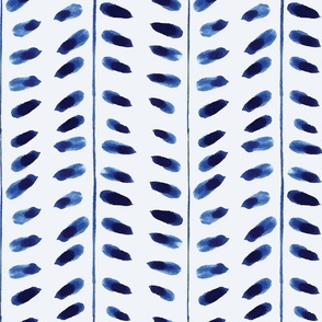 Watercolour Geometric Indigo Blue Leaves on Soft Blue