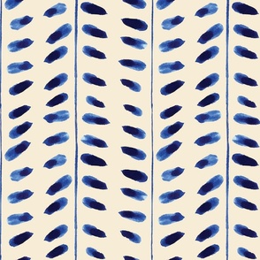 Watercolour Geometric Indigo Blue Leaves on Soft Cream