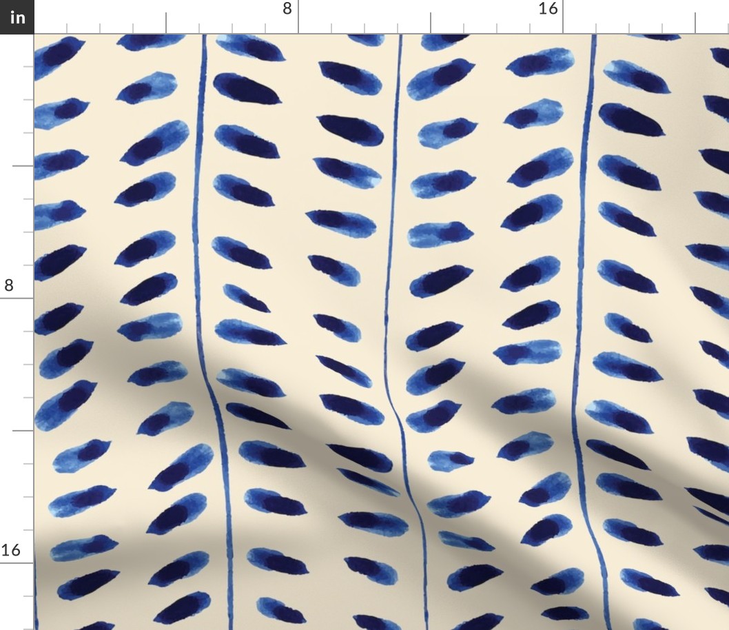 Watercolour Geometric Indigo Blue Leaves on Soft Cream