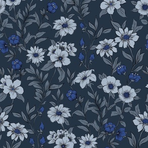 Sylvia Vintage Botanical Dark Navy Blue LARGE