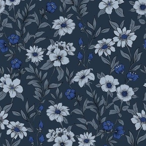 Sylvia Vintage Botanical Dark Navy Blue Medium