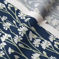 Soft Chicory Florals - White on Navy