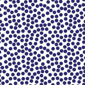   Scattered Mini Navy Blue Polka Dots on White Background