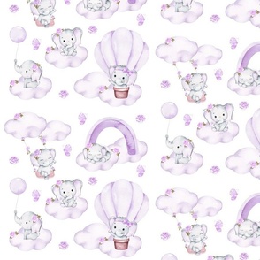 Purple Elephants Clouds Girl Nursery