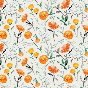 marigolds pale green background
