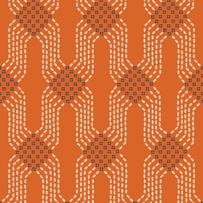 crossing paths warm minimalism block print stitch terracotta orange