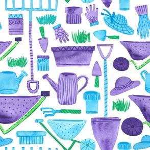 Colorful Gardening Tools | Blue and Purple 18x18