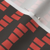 Orange-Red Retro Block Print Bow Tie on a Dark Brown Background