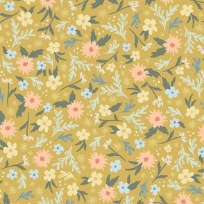 Springtime Floral Ditsy - Ochre, Medium Scale