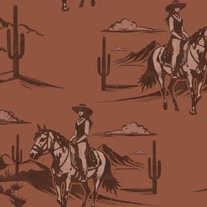 (large scale) Western Cowgirl Toile - rust  - LAD24