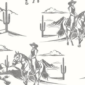 (large scale) Western Cowgirl Toile - gray  - LAD24