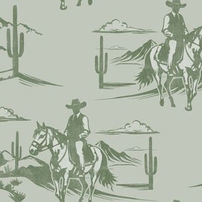 (large scale) Western Cowboy Toile - sage  - LAD24