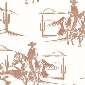 (large scale)  Western Cowboy Toile - soft brown  - LAD24