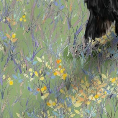 Newfoundland Dog On Wildflower Field for Pillow