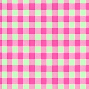 Weathered bright green and hot pink gingham