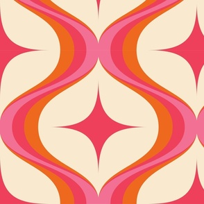 70's Retro Vintage Geometric Mid Century Modern Star - (LARGE SCALE) - pink orange ivory background