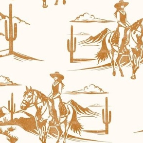 (large scale) Western Cowgirl Toile - mustard  - LAD24