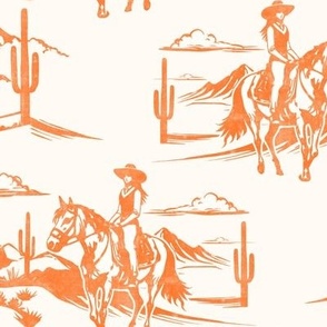 (large scale) Western Cowgirl Toile - orange  - LAD24