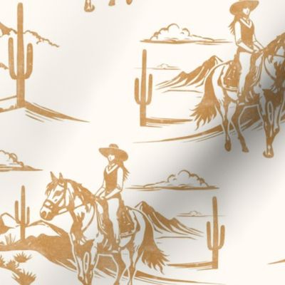 (large scale) Western Cowgirl Toile - golden  - LAD24