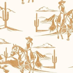 (large scale) Western Cowgirl Toile - golden  - LAD24