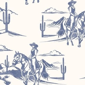 (large scale) Western Cowgirl Toile - blue  - LAD24