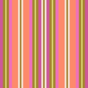 Large Melon Orange Summer Vibe Vertical Stripe with pink and green
