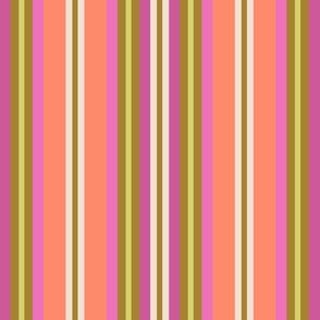 Medium Melon Orange Summer Vibe Vertical Stripe with pink and green