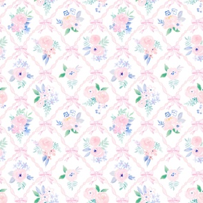 Preppy Grandmillennial Ribbonerie Trellis Floral Wallpaper