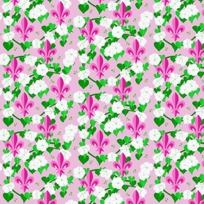 Pink Fleur de lis and White Moonflower Celebrates Mardi Gras - Large