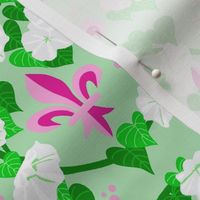 Pink Fleur de lis and White Moonflower on Green Celebrates Mardi Gras - Large