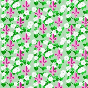 Pink Fleur de lis and White Moonflower on Green Celebrates Mardi Gras - Large