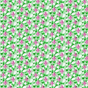 Pink Fleur de lis and White Moonflower on Green Celebrates Mardi Gras - Small