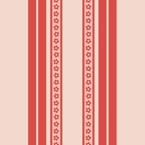 M | Daisy Flowers Ribbon Stripes in Vibrant Grenadine Red on Girly Soft Pink
