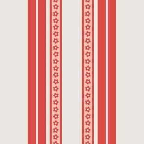 M | Daisy Flowers Striped Ribbon Floral Stripe in Vibrant Grenadine Red on White