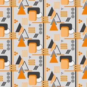 Geometric Abstract - Rectangles, Triangles, and Circles in Grays and Orange - small