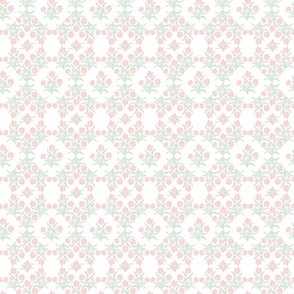 Grandmillennial Pastel Pink and Green on White Medium