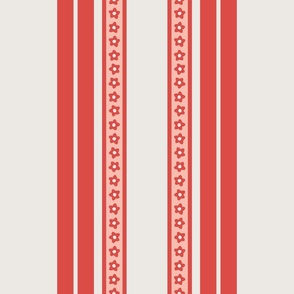 L | Daisy Flowers Striped Ribbon Floral Stripe in Vibrant Grenadine Red on White